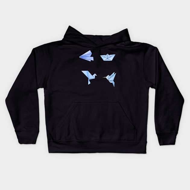 Blue Origami Sticker Pack Kids Hoodie by TheHermitCrab